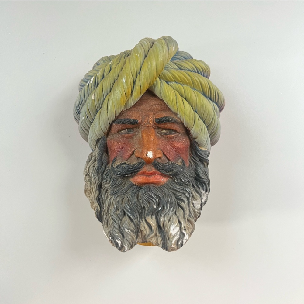 Bossons Chalkware 3D Head Made in England Man w Turban Antique Wall Decor Chips